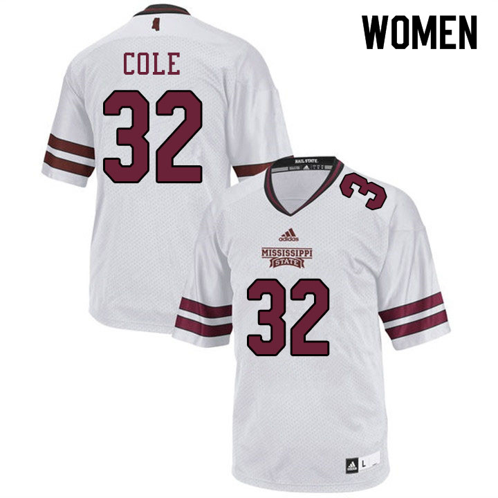 Women #32 Brian Cole Mississippi State Bulldogs College Football Jerseys Sale-White - Click Image to Close